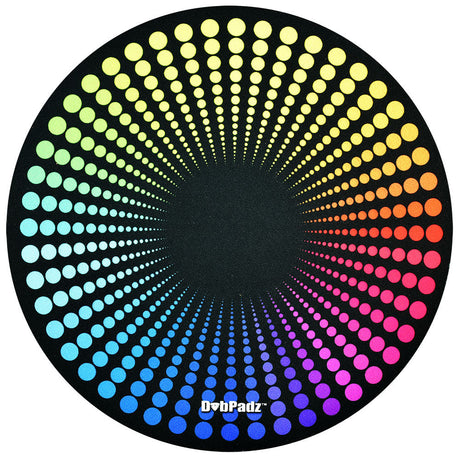 DabPadz Rubber Dab Mat with colorful Disco Dots design, top view, ideal for concentrate rigs