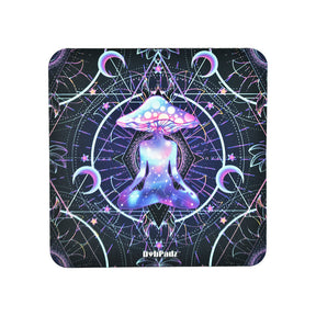 DabPadz Square Dab Mat with Meditating Mushroom Design, Non-slip Rubber Base, 6"x6" Size