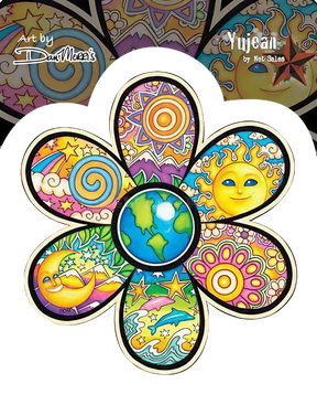 Dan Morris 'Earth Flower' Sticker featuring colorful, psychedelic design, perfect for indoor/outdoor use
