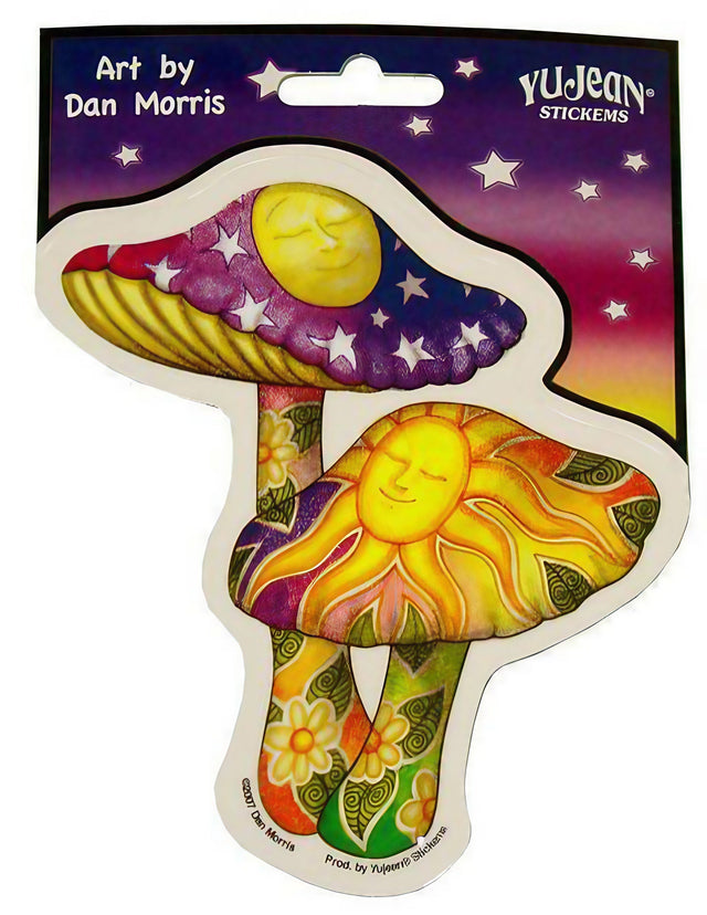 Dan Morris "Mushrooms" Sticker by Yujean, featuring colorful psychedelic design, front view on white background