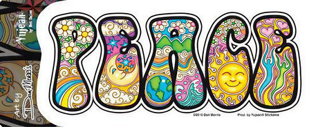 Dan Morris Peace Sticker featuring colorful, psychedelic art, perfect for indoor/outdoor use, 6.25" x 2"