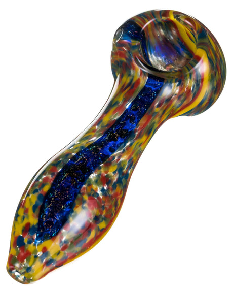 DankGeek Dichro Stripe Fritted Hand Pipe, 4.5" Spoon Design, Heavy Wall Glass, Side View