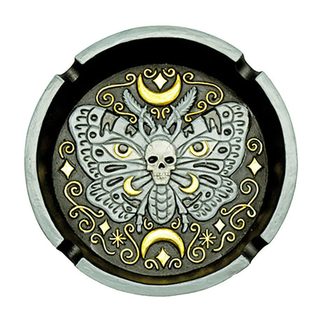 Hand-Painted Death's-head Hawkmoth Ashtray, Polyresin, 4.25" Diameter, Top View