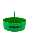 Green Debowler Ashtray, compact plastic design with built-in poker, perfect for pipes and bongs.