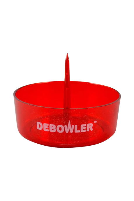 Debowler Ashtray in vibrant red, compact 4" size with built-in poker, perfect for pipes and bongs