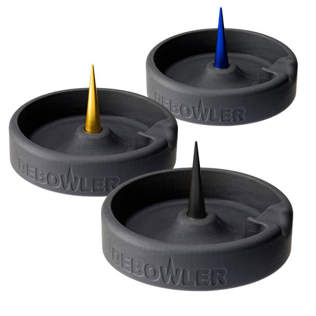Debowler Minimalist Silicone Ashtrays in Black with Aluminum Spike, 4.25" Diameter - Front View