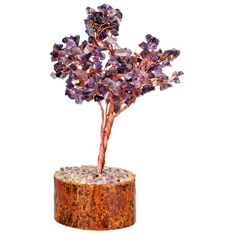 9.5" Amethyst Crystal Wire Tree on a Wooden Base, Decorative Home Decor Piece