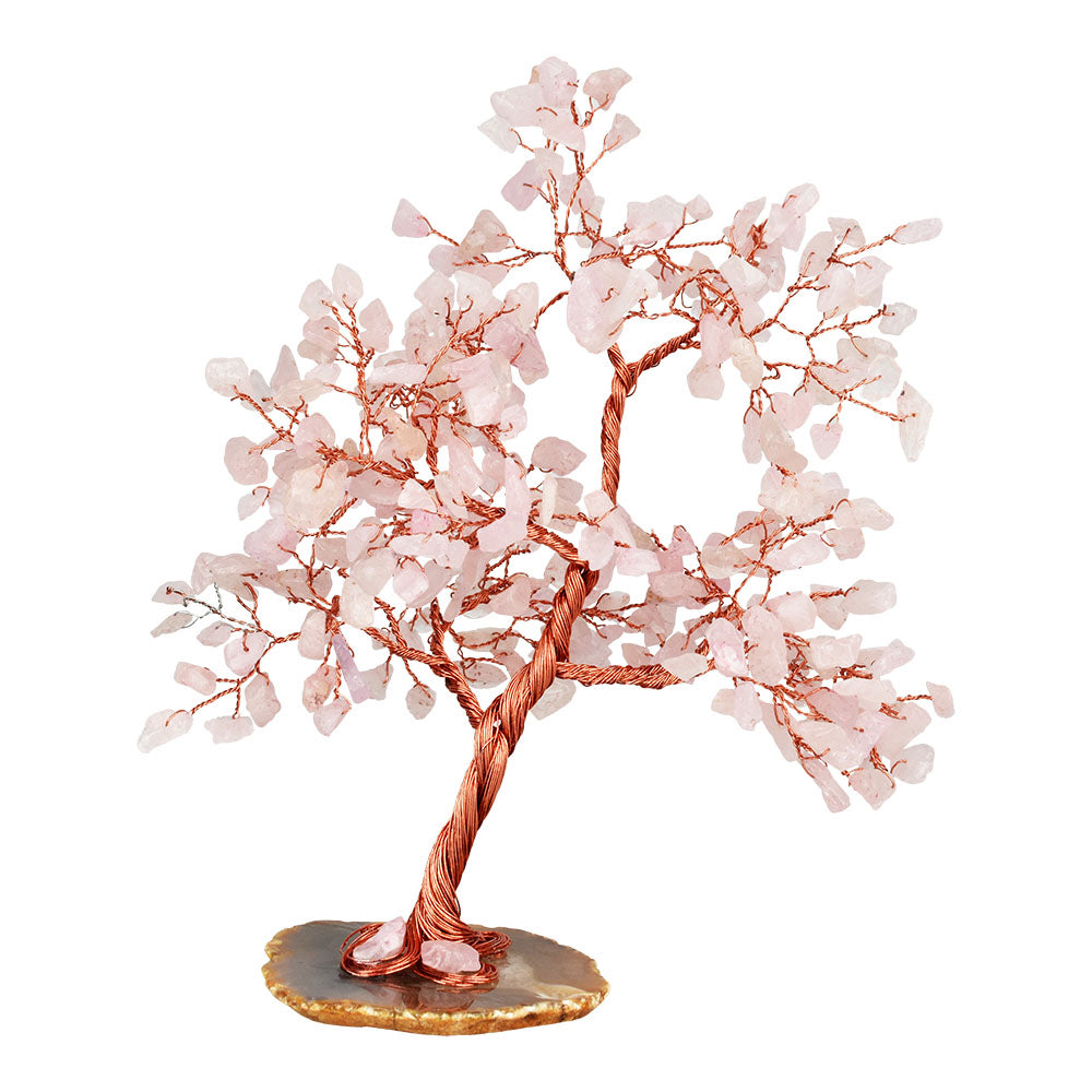 Elegant 7.5" Rose Quartz Crystal Wire Tree on a Sturdy Base, Perfect for Home Decor