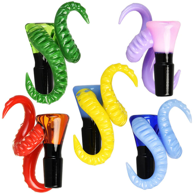 Assorted colors Demonic Horns Herb Slides, heavy wall borosilicate glass, 14mm joint size