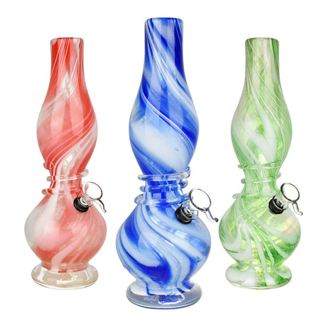 Developing Dreams Soft Glass Water Pipes, 12.25" Trio, Red, Blue, Green Swirl Designs