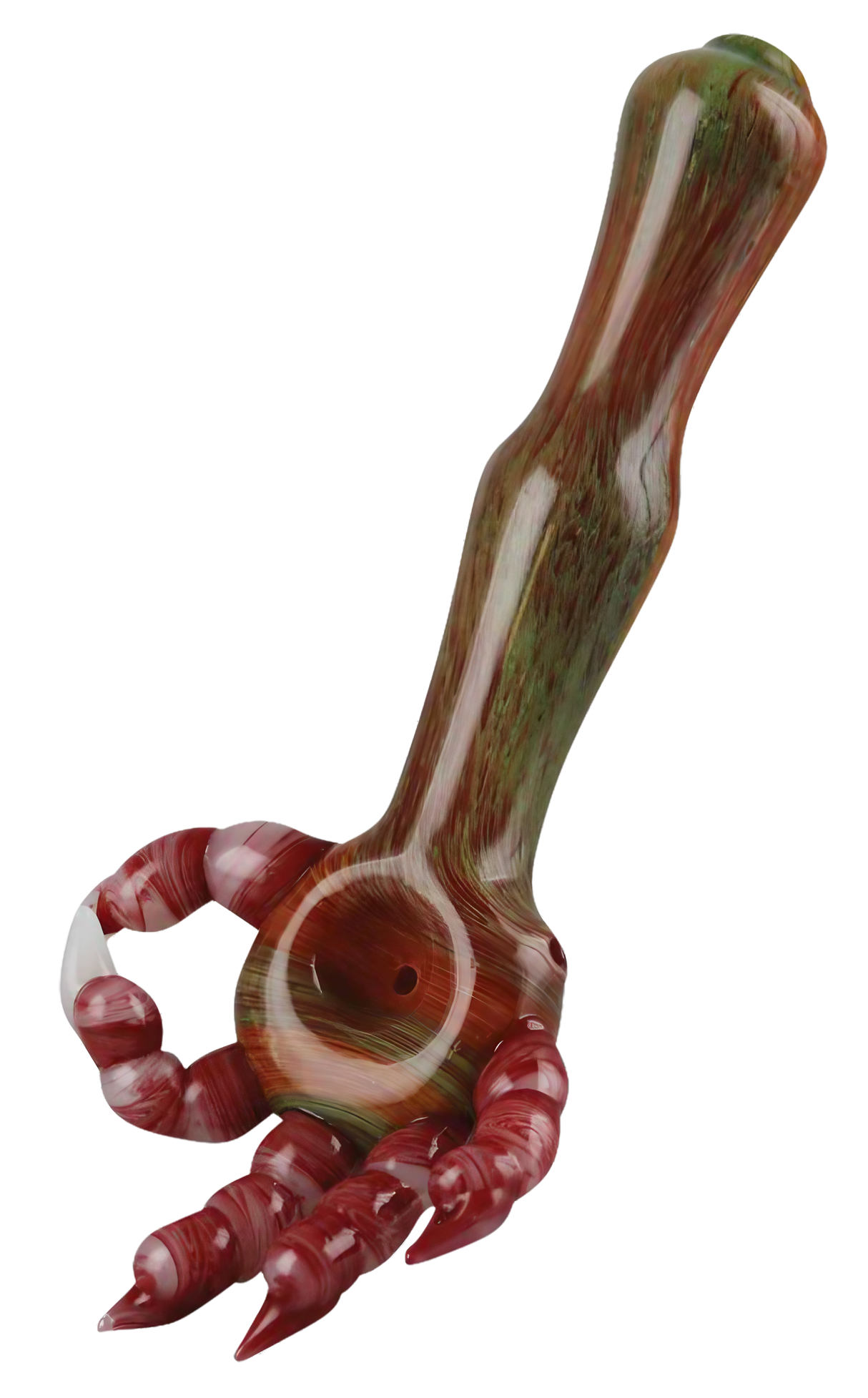 Devil Hand Spoon Pipe, Borosilicate Glass, Portable 8.5" Size, Thick Wall - Front View