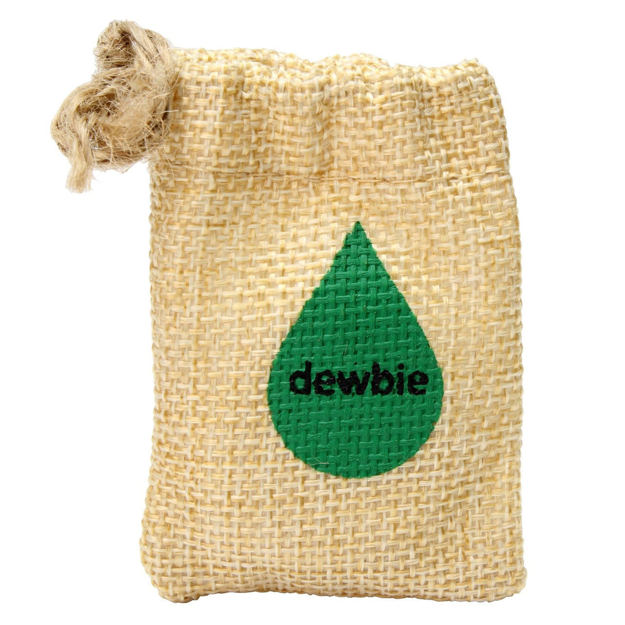 Dewbie Handmade Humidifier Stone in hemp bag front view, ideal for maintaining tobacco moisture
