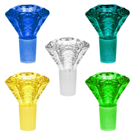 Assorted Diamond Cut Borosilicate Glass Bowl Slides for Bongs, Thick Glass, Top View