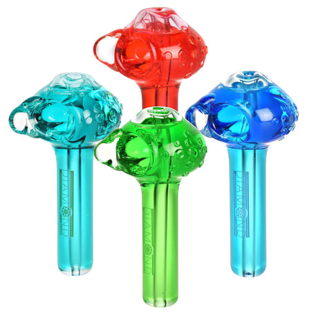 Diamond Glass Glycerin-Filled Cooling Spoon Pipes in Red, Blue, Green - Front View