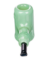 Diamond Glass Classic Sherlock Hand Pipe in green, side view, for dry herbs, made in USA, on white background