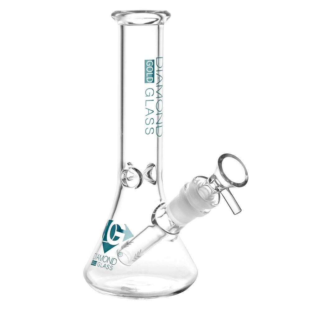 Diamond Glass Gold Diamond Mini Water Pipe | 7.75" | 14mm F | Colors Vary