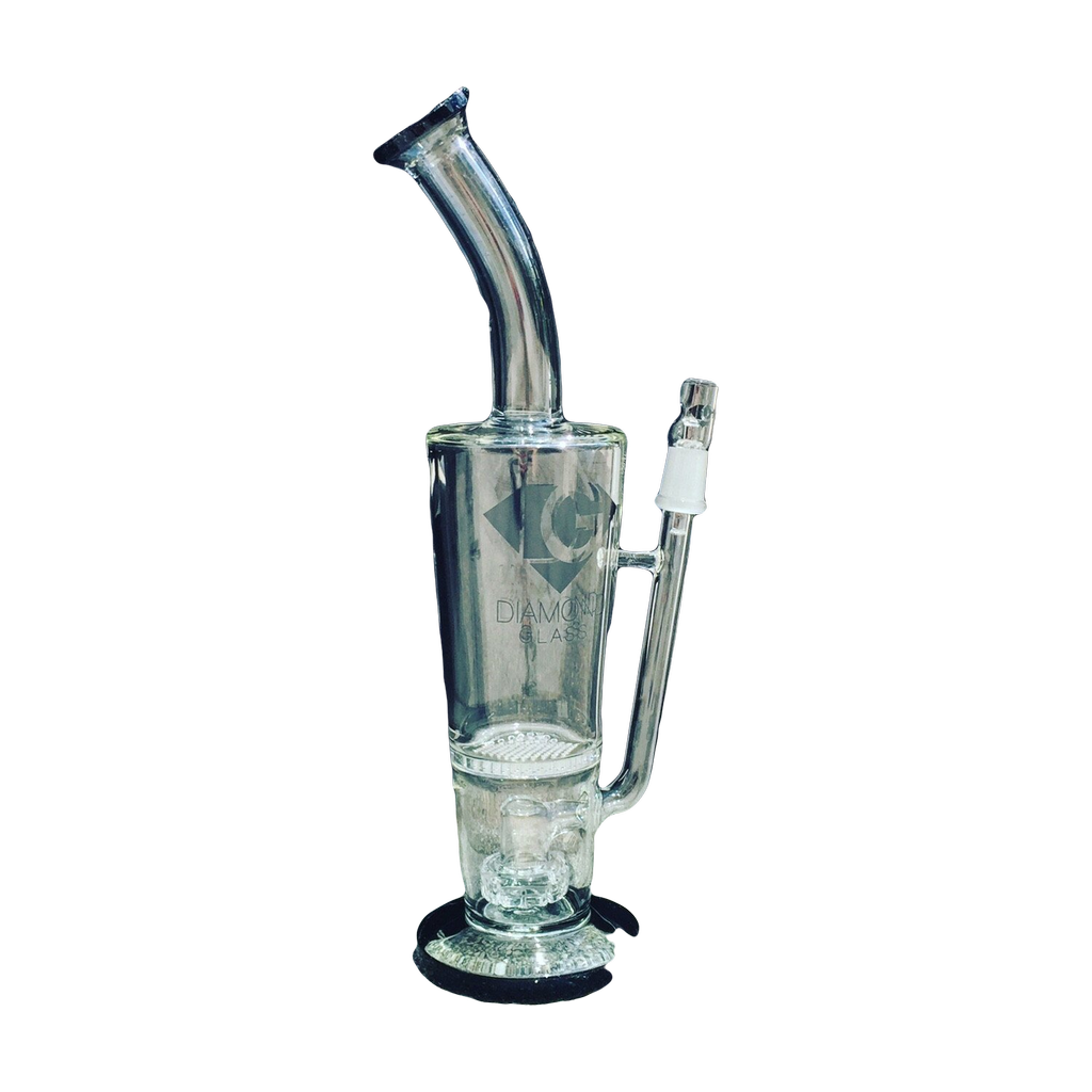 Diamond Glass Frit Cup Bong with Showerhead to Fritted Disk Perc, 13" height, outdoor view