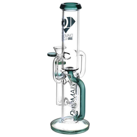 Diamond Glass Gold Inline Perc Recycler Water Pipe | 11" | 14mm F | Colors Vary
