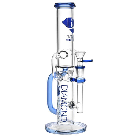 Diamond Glass Gold Inline Perc Recycler Water Pipe | 11" | 14mm F | Colors Vary