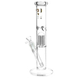 Diamond Glass Gold Pearl 8-Arm Perc Water Pipe, 12-inch height, front view on white background