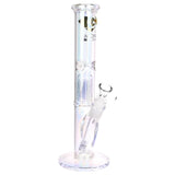 Diamond Glass Gold Pearl 8-Arm Perc Water Pipe, 12", Front View on White Background