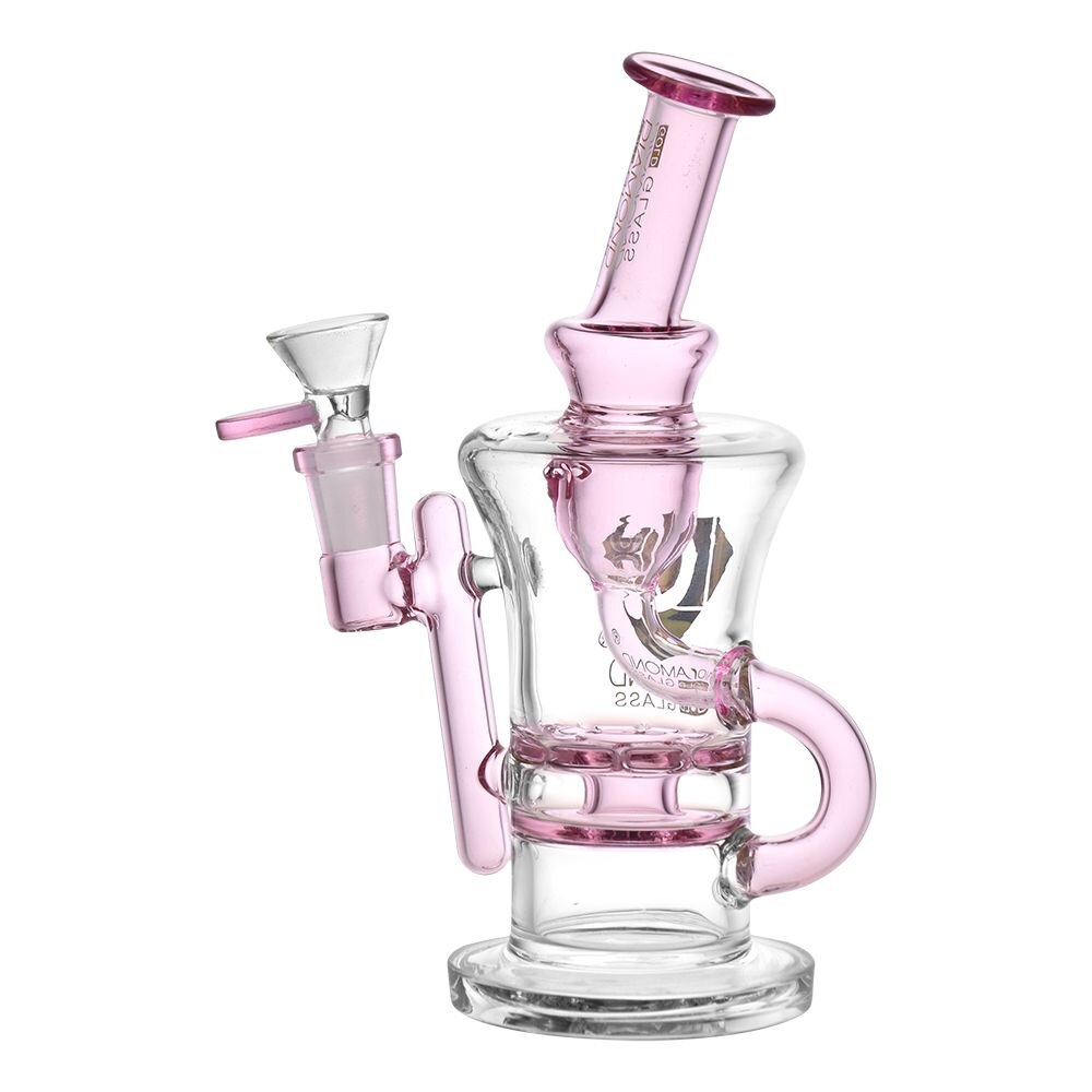 Diamond Glass Gold Ratchet Perc Recycler Water Pipe | 8" | 14mm F | Colors Vary