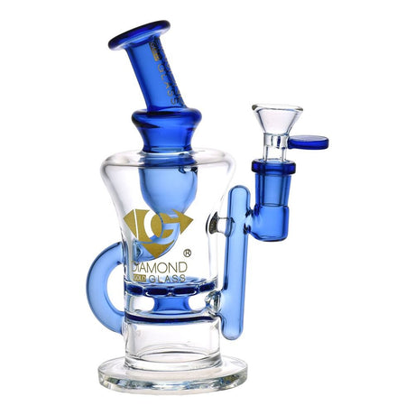 Diamond Glass Gold Ratchet Perc Recycler Water Pipe | 8" | 14mm F | Colors Vary