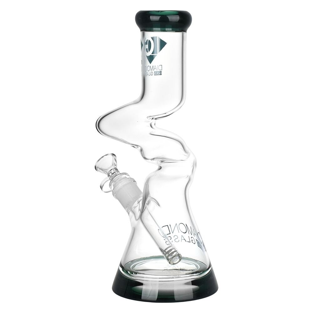 Diamond Glass Gold Zong Beaker Water Pipe | 10" | 14mm F | Colors Vary