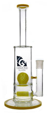 Diamond Glass Yellow Gridded Stem Line to Ball Water Pipe 14'' Front View | DankGeek