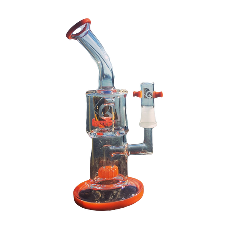 Diamond Glass Hang Man Circle Perc Dab Rig with orange accents by the waterside