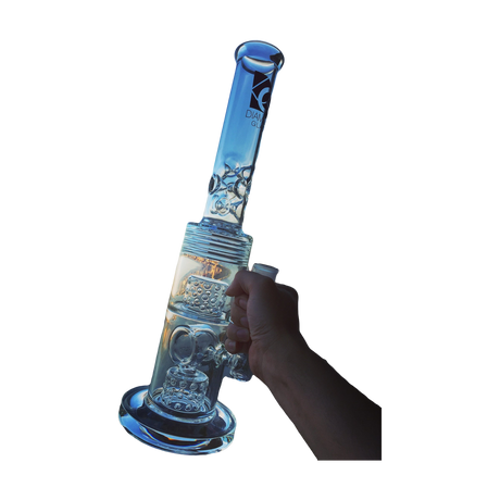 Diamond Glass Juggernaut 18" bong with Hammer Head & Matrix percolators against city skyline