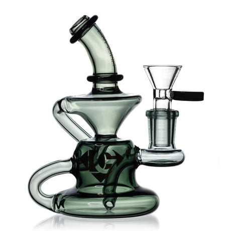 Diamond Glass Mini Recycler Dab Rig in Smoke color, front view with slitted percolator and quartz banger