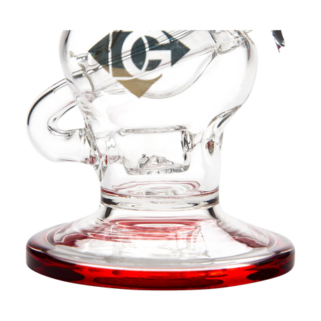 Close-up view of Diamond Glass Talon Dab Rig with Barrel Perc & red accents
