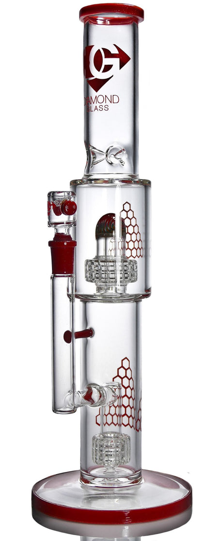 Diamond Glass - The Heizman 16" Bong in Red with Matrix Percolator - Front View - DankGeek