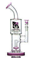 Diamond Glass Top Shelf Pink Bong, 12" with Disc Percolator, USA Made - Front View