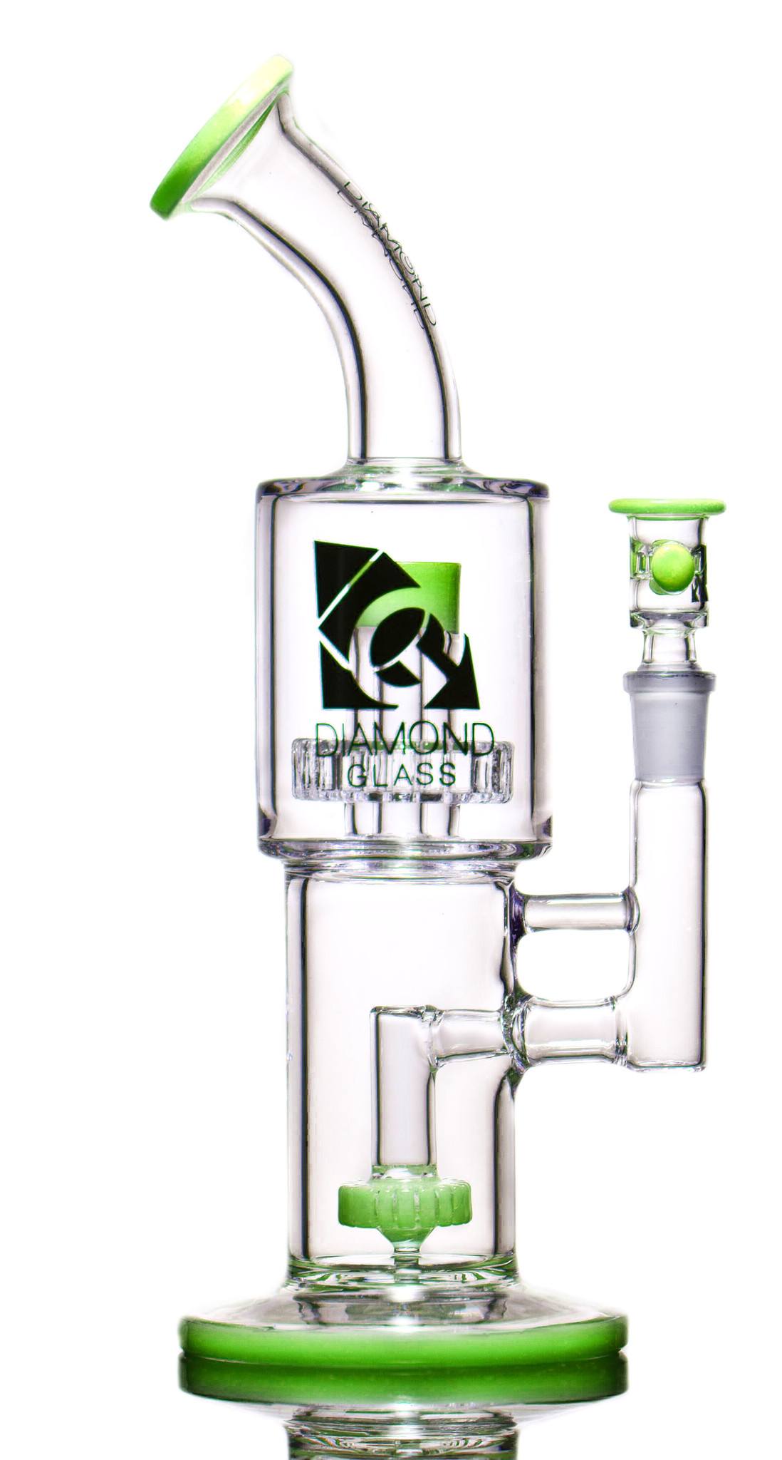 Diamond Glass Top Shelf Bong in Slyme Green with Disc Percolator, Glass on Glass Joint, Front View