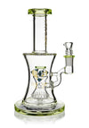 Diamond Glass Volcano Hourglass Rig in Slyme Green, front view on white background