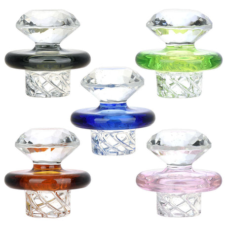 Assorted colors Diamond Vortex Carb Caps, 33mm borosilicate glass, 5-piece bag view