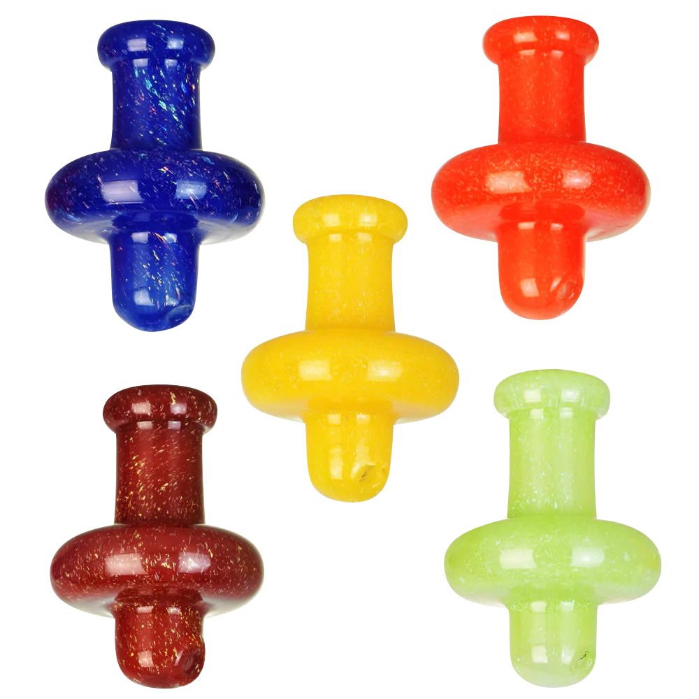 Variety of Dichro Fantasy Nipple Carb Caps in vibrant colors, made from thick borosilicate glass