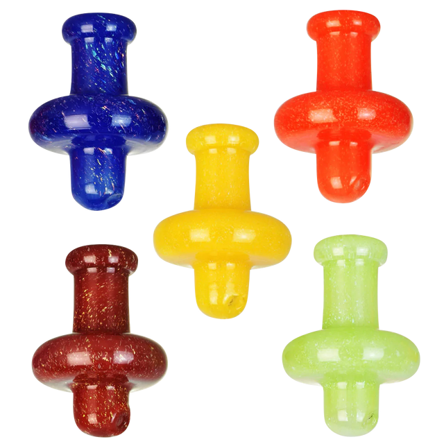 Variety of Dichro Fantasy Nipple Carb Caps in vibrant colors, made from thick borosilicate glass