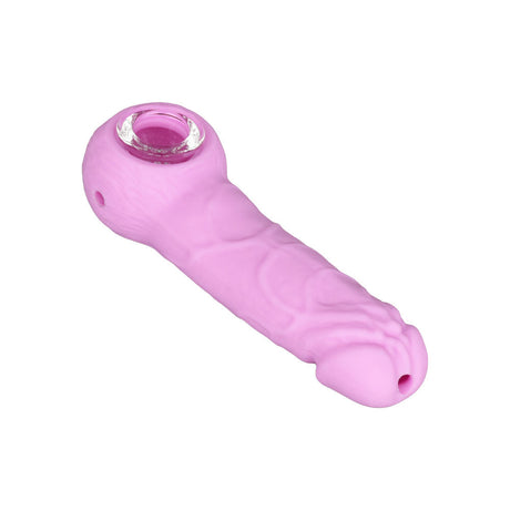 Pink Dick Energy Silicone Hand Pipe with Clear Glass Bowl - Top View
