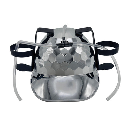 Black Disco Ball 2-Can Drinking Hard Hat front view, fun & novelty design, perfect for parties