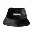 Blazy Susan Fuzzy Bucket Hat in Black - Front View on Seamless White Background
