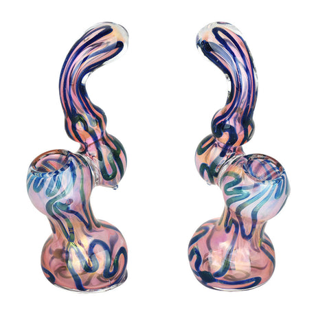 DNA Twist Gold Fumed Sherlock Bubbler, Borosilicate Glass, Front and Side Views