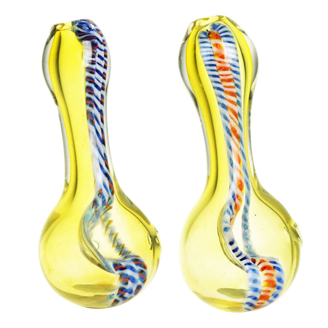 DNA Twist Spoon Pipe, 3.5" Borosilicate Glass, Portable Design with Colorful Accents