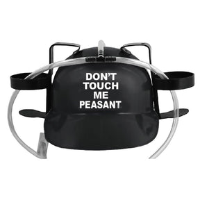 Black 'Don't Touch Me Peasant' 2-Can Drinking Hard Hat with Clear Tubes - Front View