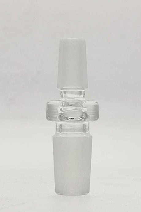 Thick Ass Glass Double Male Fittings Adapter, 14mm to 10mm, front view on white background