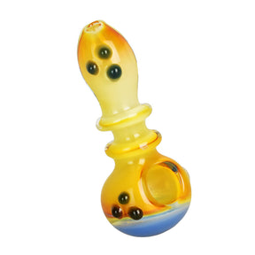 Compact 4" Double Ringed Contrast Spoon Pipe for Dry Herbs with Heavy Wall Borosilicate Glass