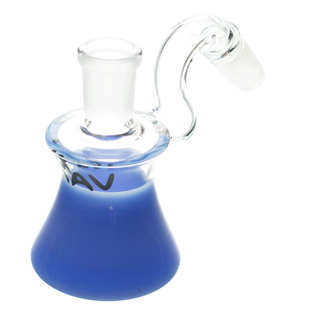 MAV Glass Dry Ash Catcher 14mm/45° with Blue Accents - Angled Side View
