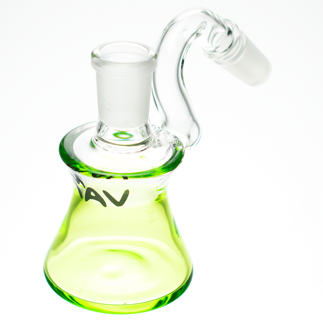 MAV Glass Dry Ash Catcher 14mm/45° with Neon Green Accents - Angled Side View
